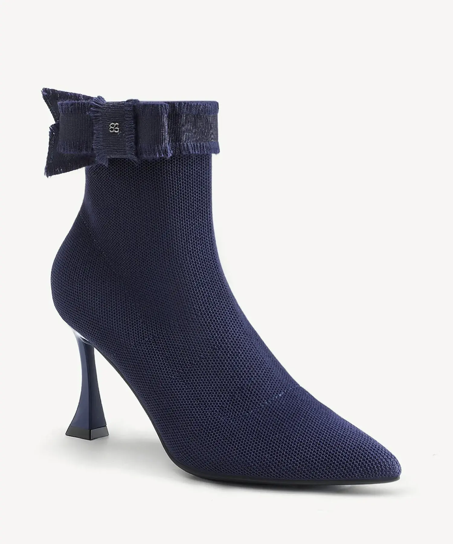 BelleKnit Bow Pointed Toe Heeled Ankle Boot - Image 13
