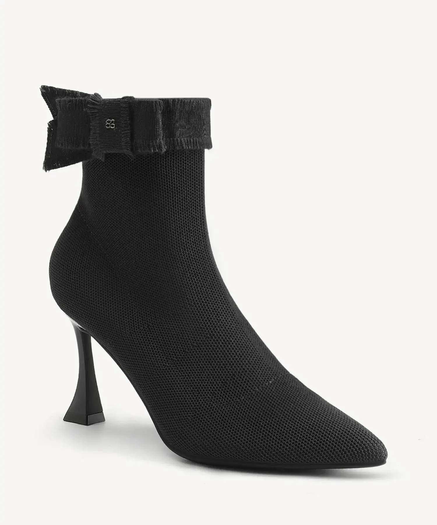 BelleKnit Bow Pointed Toe Heeled Ankle Boot - Image 7