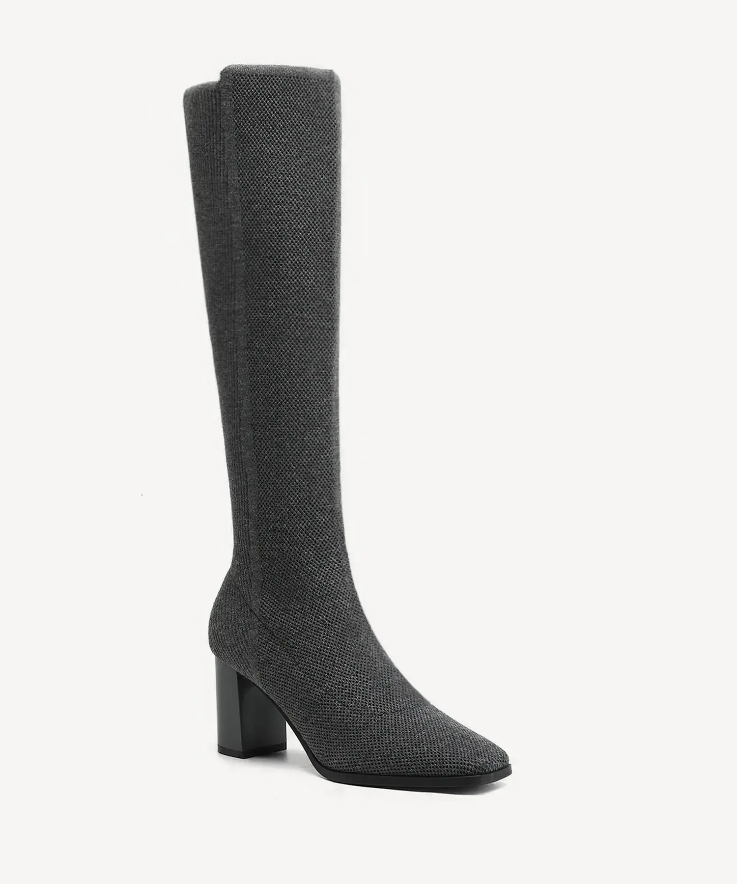 Cozy Woven Square Toe Block Heel High Boot