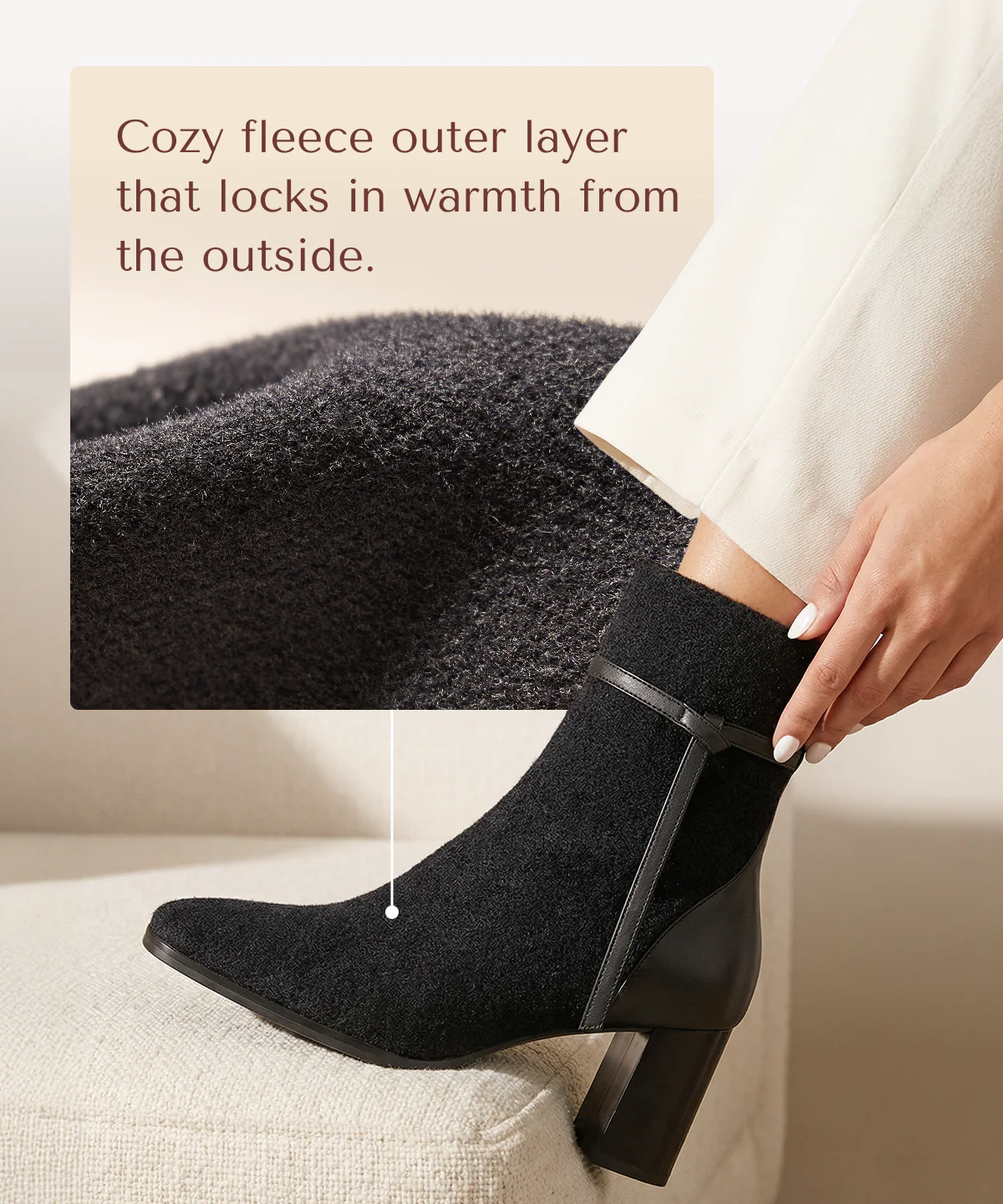 AmberGlow Square Toe Heeled Ankle Boot - Ultra Warm - Image 3