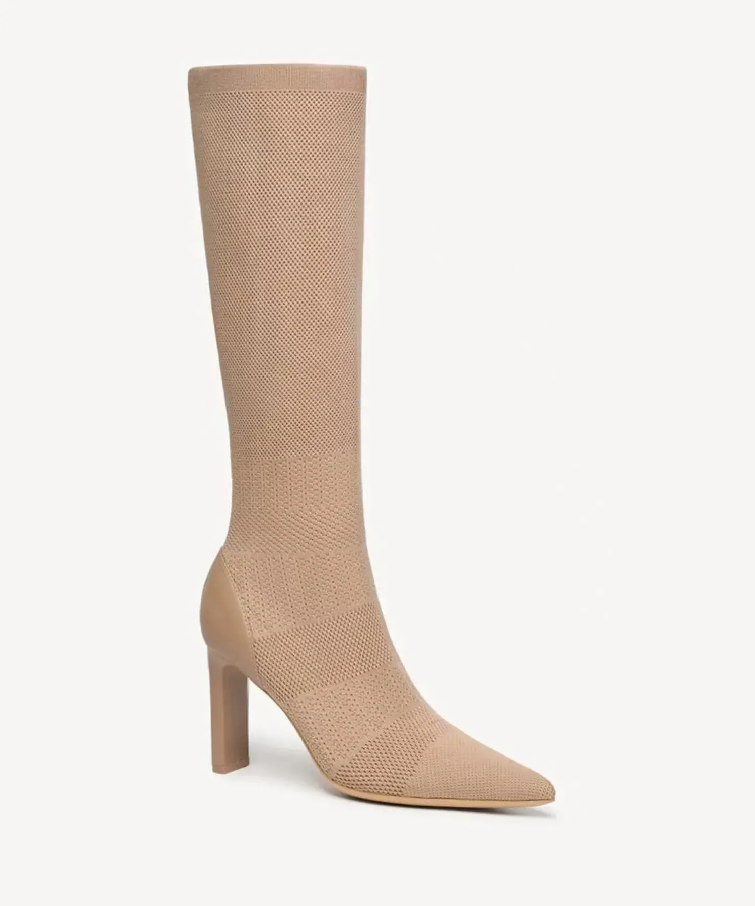 Textured Woven Pointed Toe Heeled High Boot