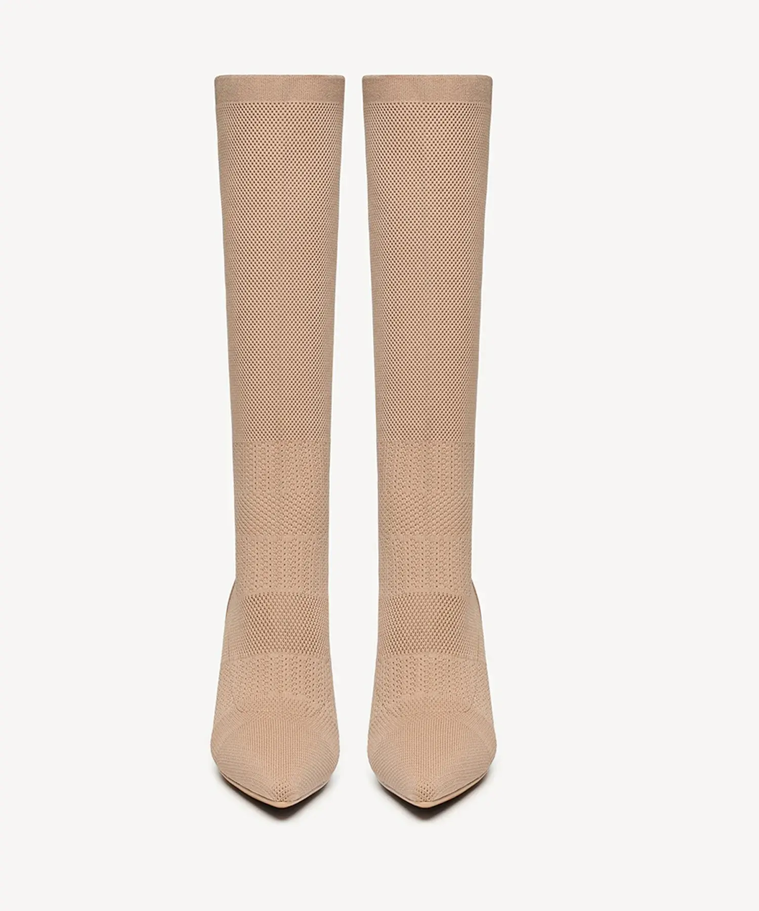Textured Woven Pointed Toe Heeled High Boot - Image 2