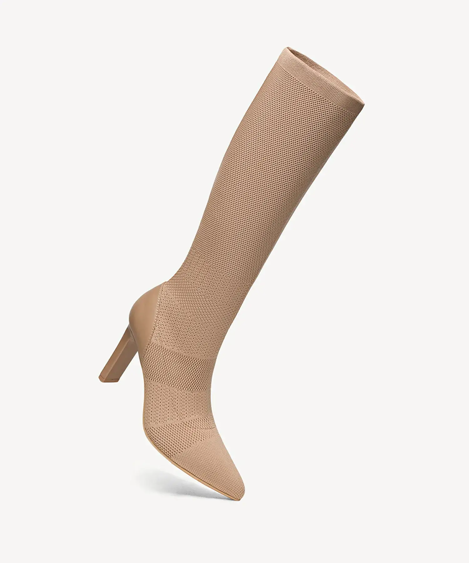 Textured Woven Pointed Toe Heeled High Boot - Image 3