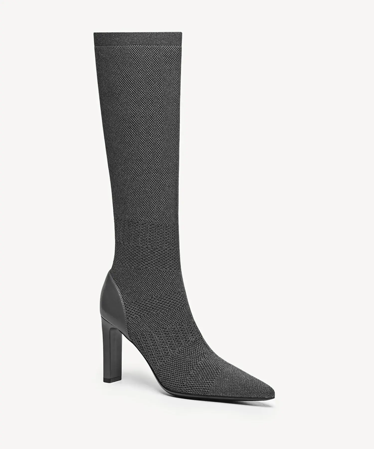Textured Woven Pointed Toe Heeled High Boot - Image 7