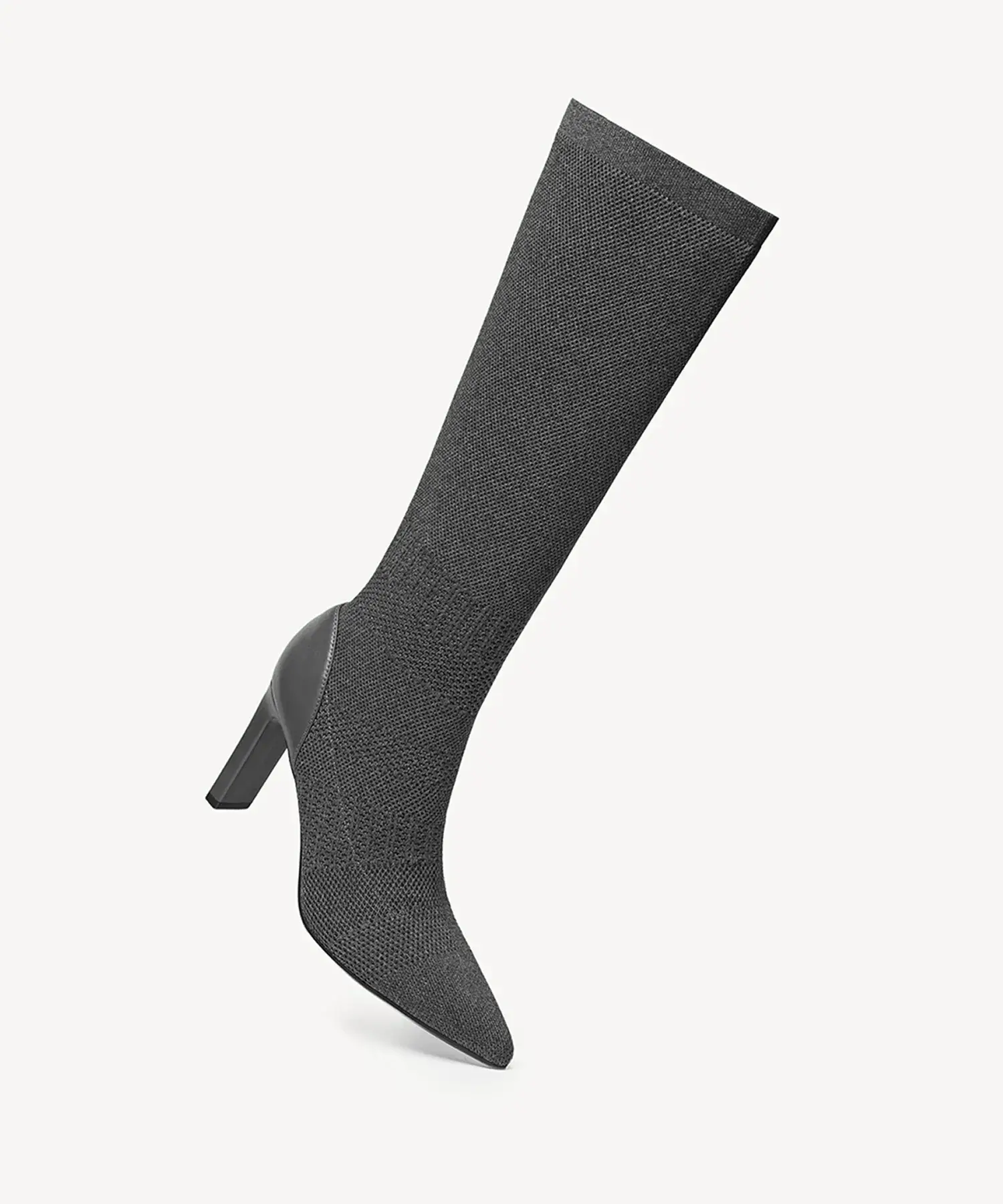Textured Woven Pointed Toe Heeled High Boot - Image 9