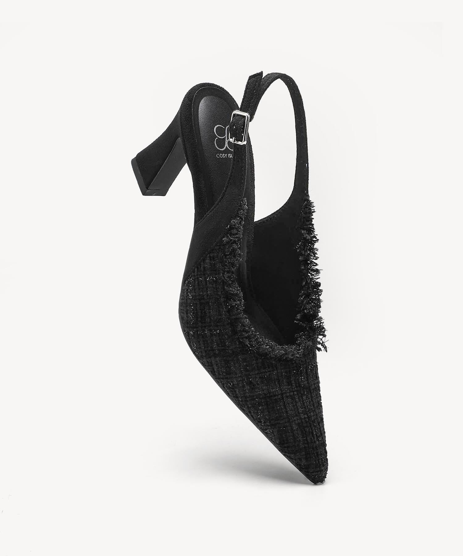 TweedChloe Pointed Toe Block Heeled Slingback - Image 15